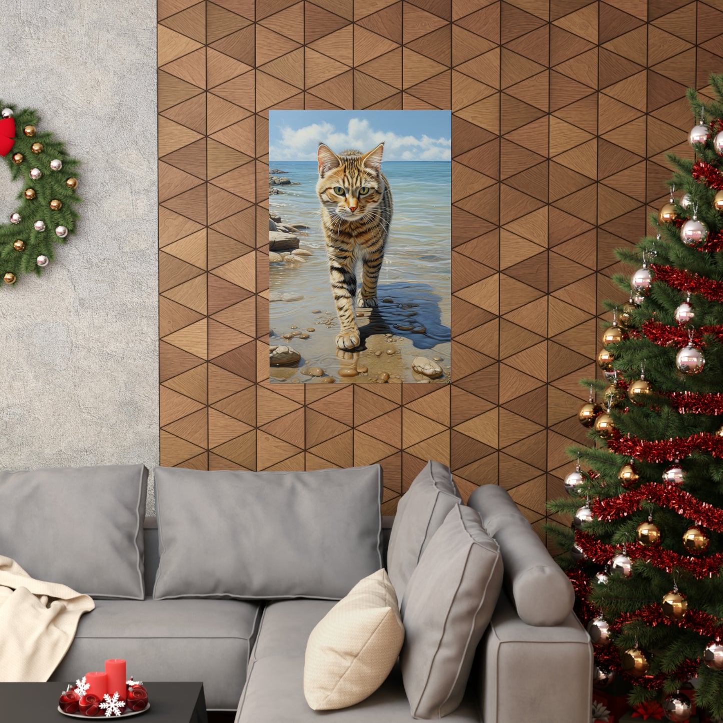 Tabby Cat on the Beach Premium Matte Vertical Posters