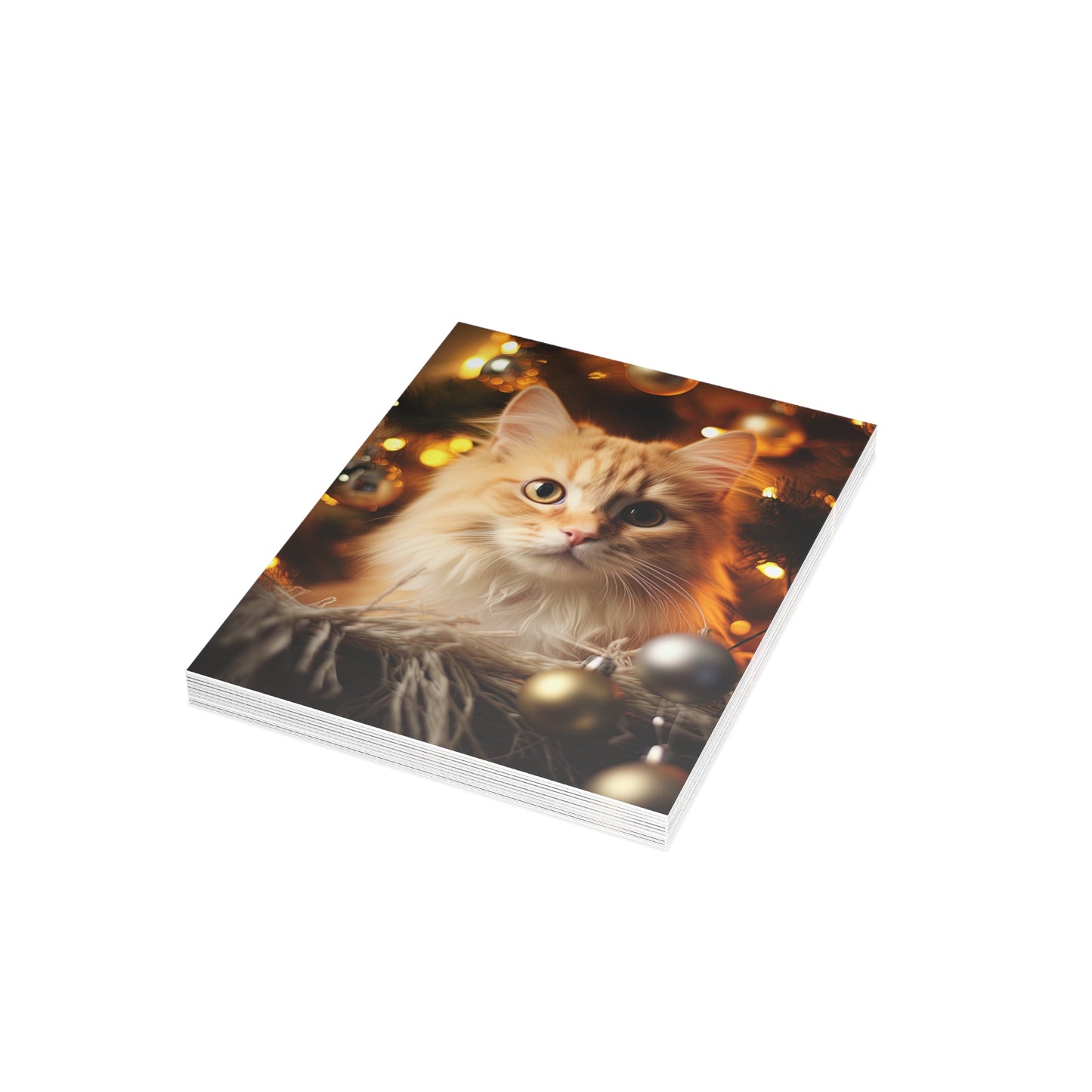 Cat by Christmas Tree Greeting Cards (1, 10, 30, and 50pcs)