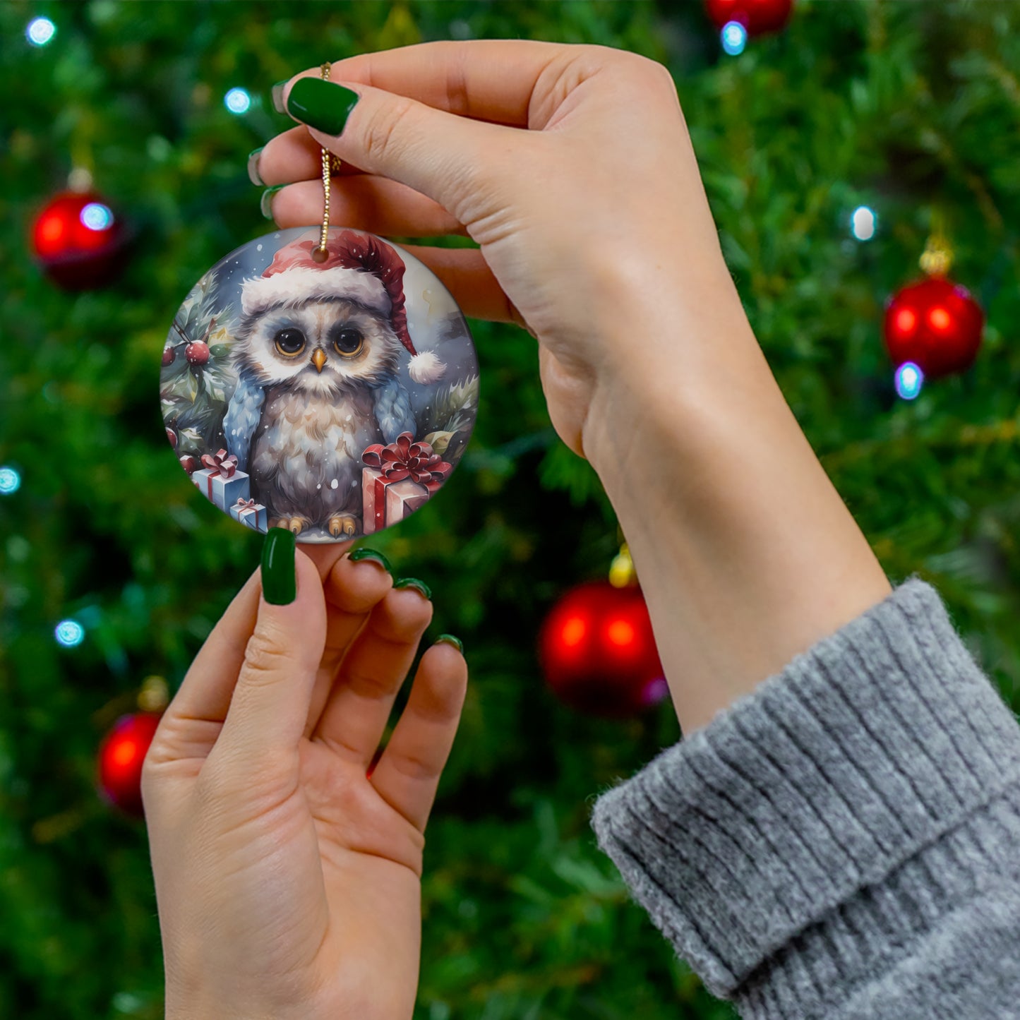 Watercolor Winter- Owl Ceramic Ornament