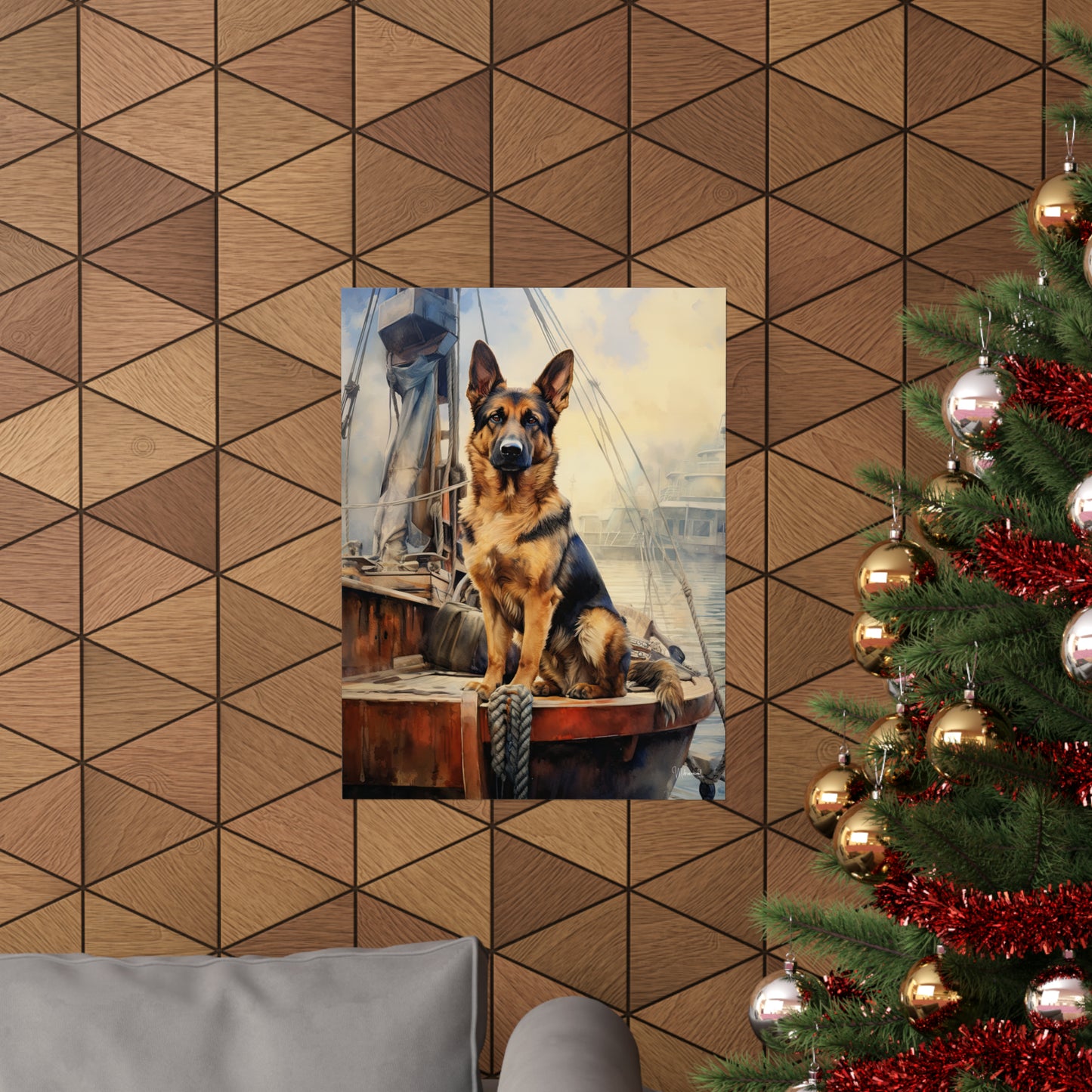 German Shepard on Dock Premium Matte Vertical Posters