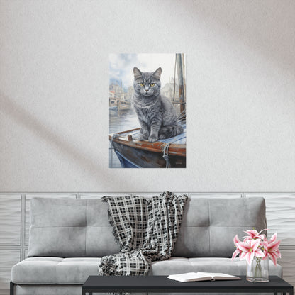 Grey Tabby Cat at the Boat Docks Premium Matte Vertical Posters