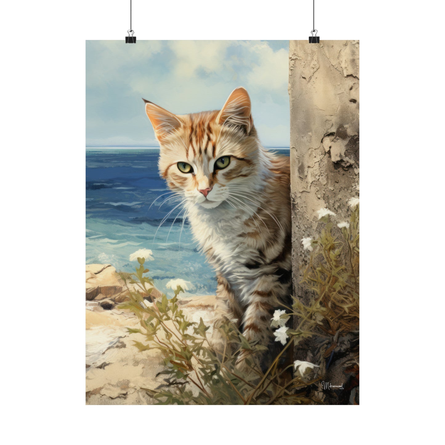 Tabby Cat On the Beach Premium Matte Vertical Posters