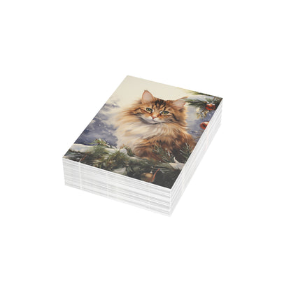 Cat by Christmas Tree Greeting Cards (1, 10, 30, and 50pcs)