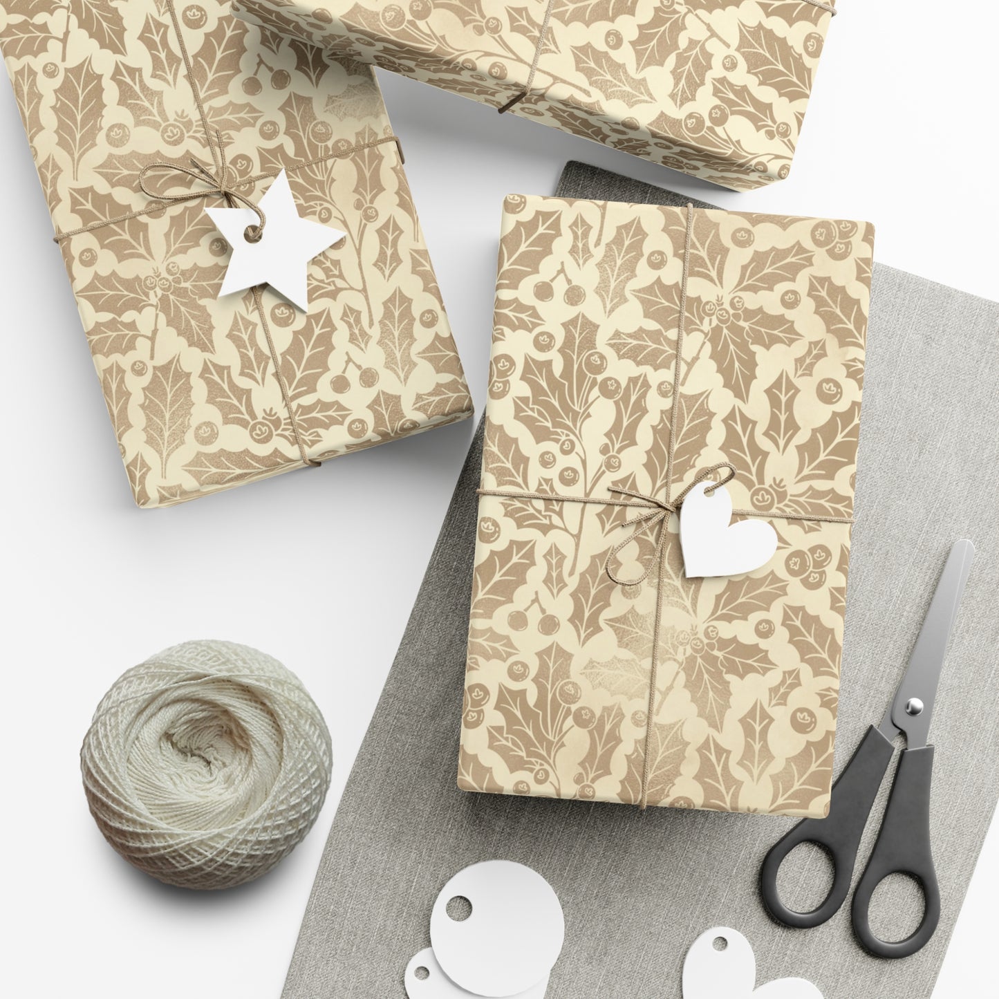 Gold Holly Gift Wrap Papers