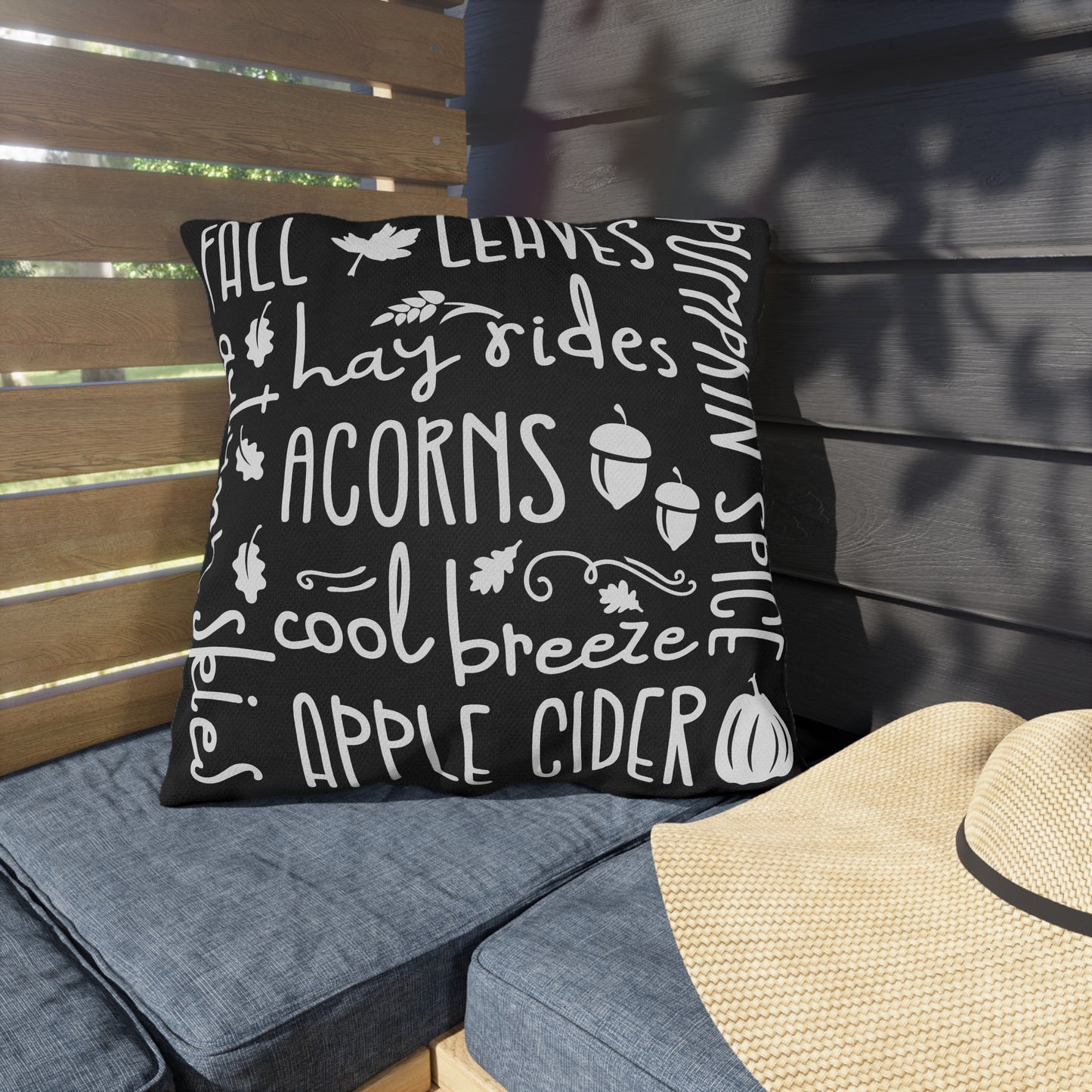 Fall Delights in Black & Buffalo Plaid Outdoor Pillows