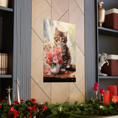 Tabby Kitten Floral Table Premium Matte Vertical Posters