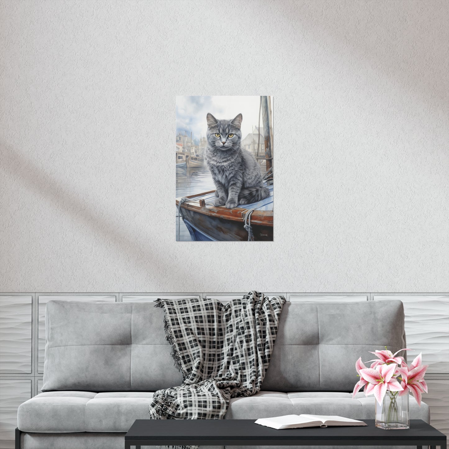 Grey Tabby Cat at the Boat Docks Premium Matte Vertical Posters