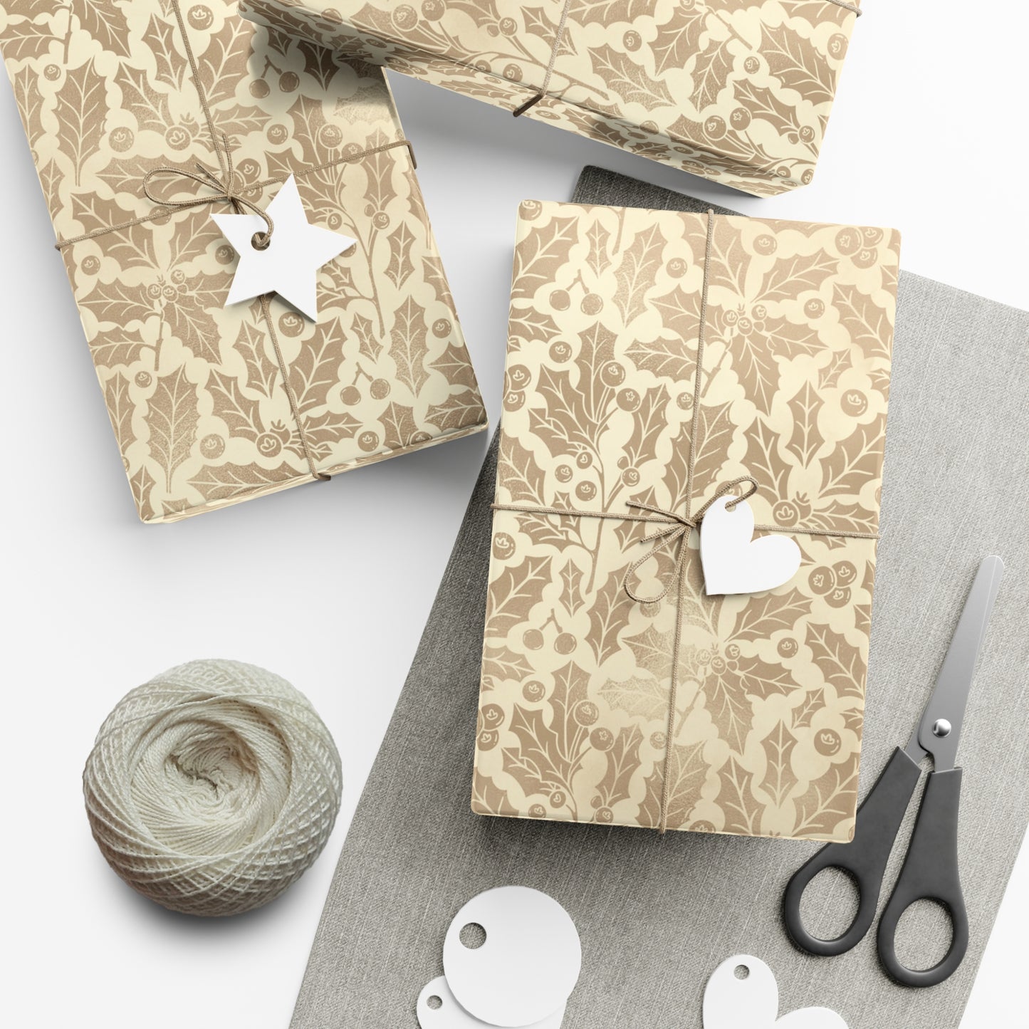 Gold Holly Gift Wrap Papers