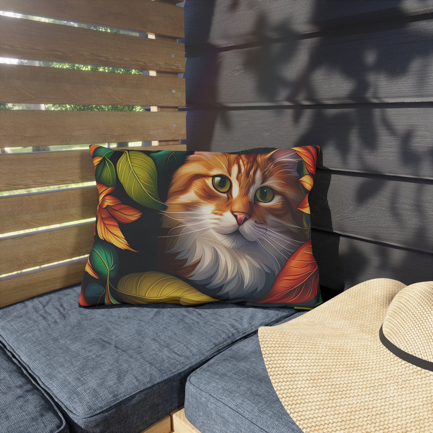 Tropical Tabby Cat Outdoor Pillows