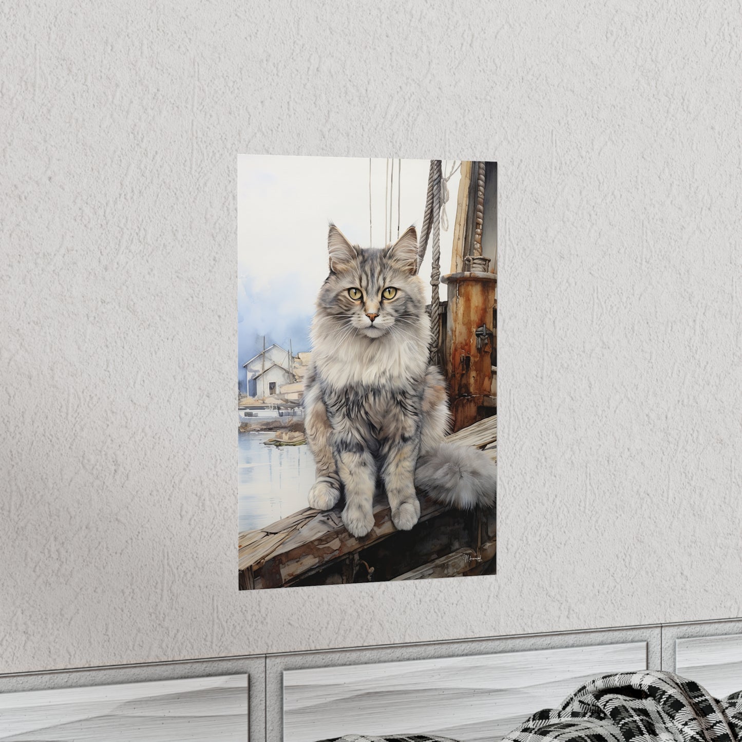 Tabby Cat at the Boat Docks Premium Matte Vertical Posters