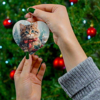 Watercolor Winter- Kitten Ceramic Ornament