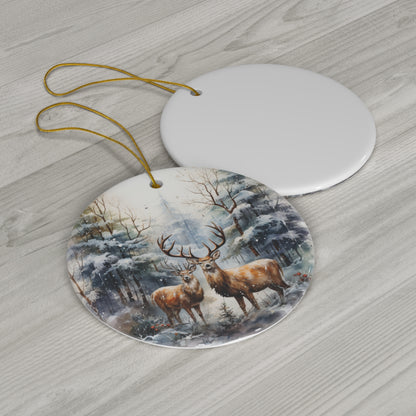 Watercolor Winter- Deer Ceramic Ornament