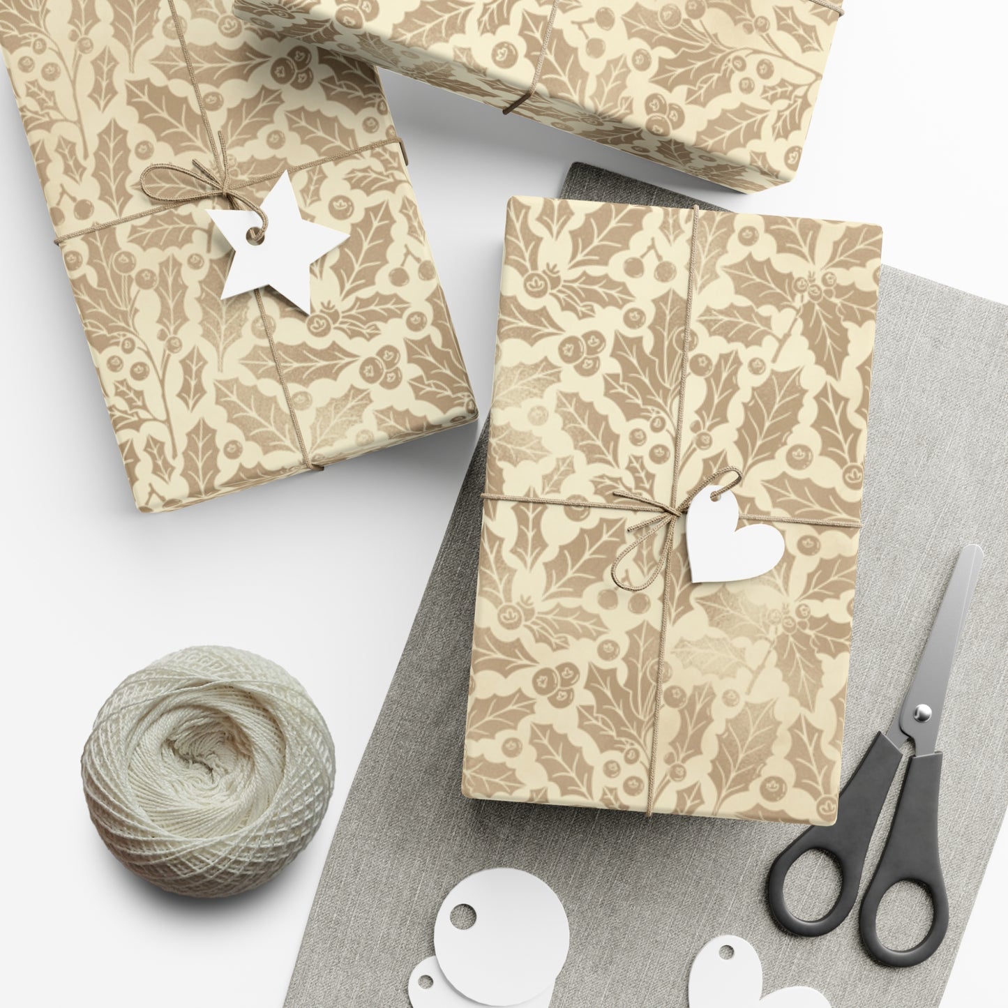 Gold Holly Gift Wrap Papers