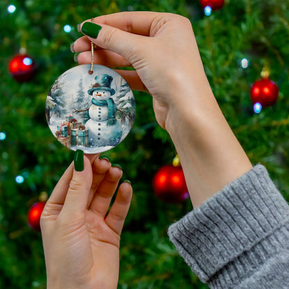 Watercolor Winter- Snowman Ceramic Ornament