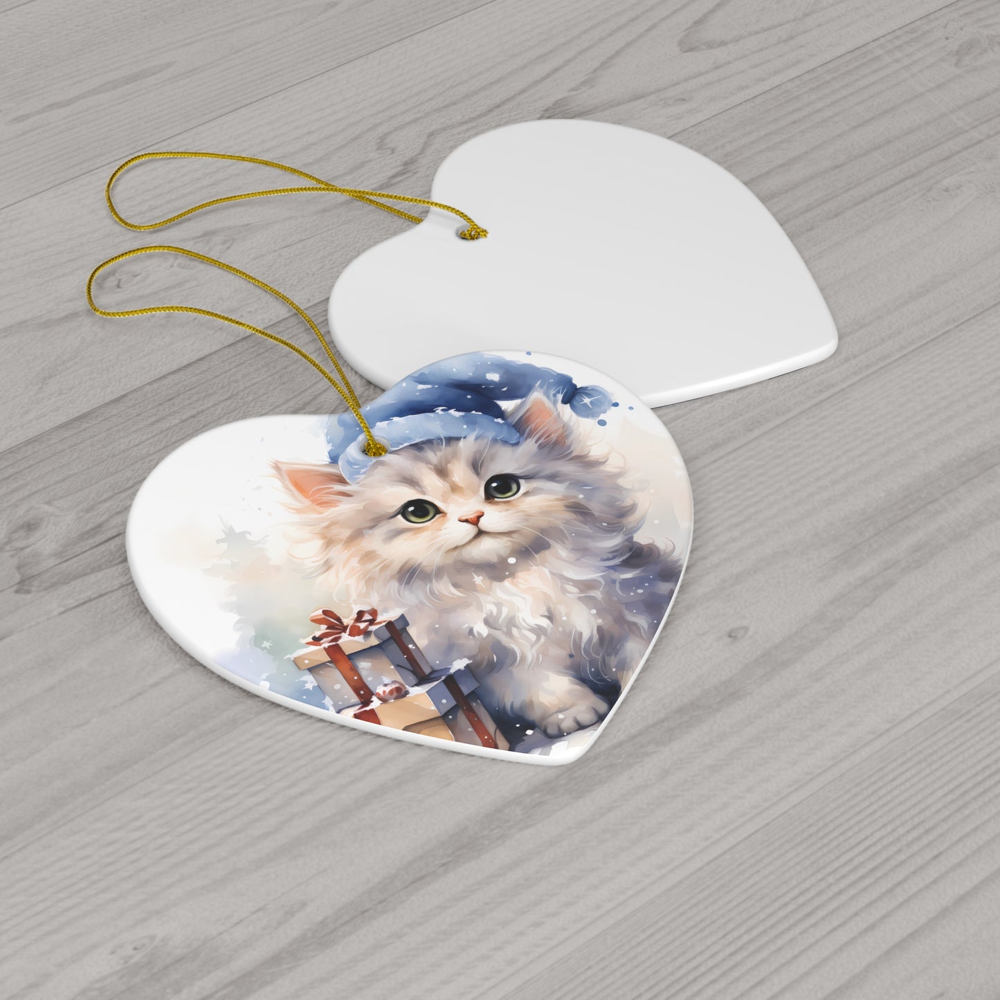 Watercolor Winter- Kitten Ceramic Ornament