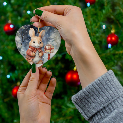 Watercolor Winter- Bunny Ceramic Ornament