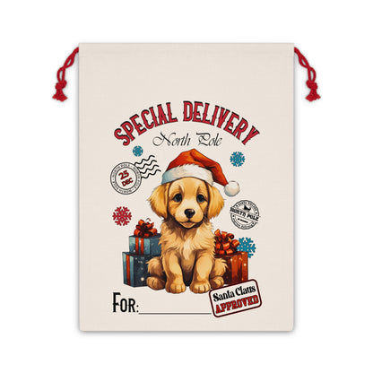 Special Delivery Puppy Christmas Linen Bag