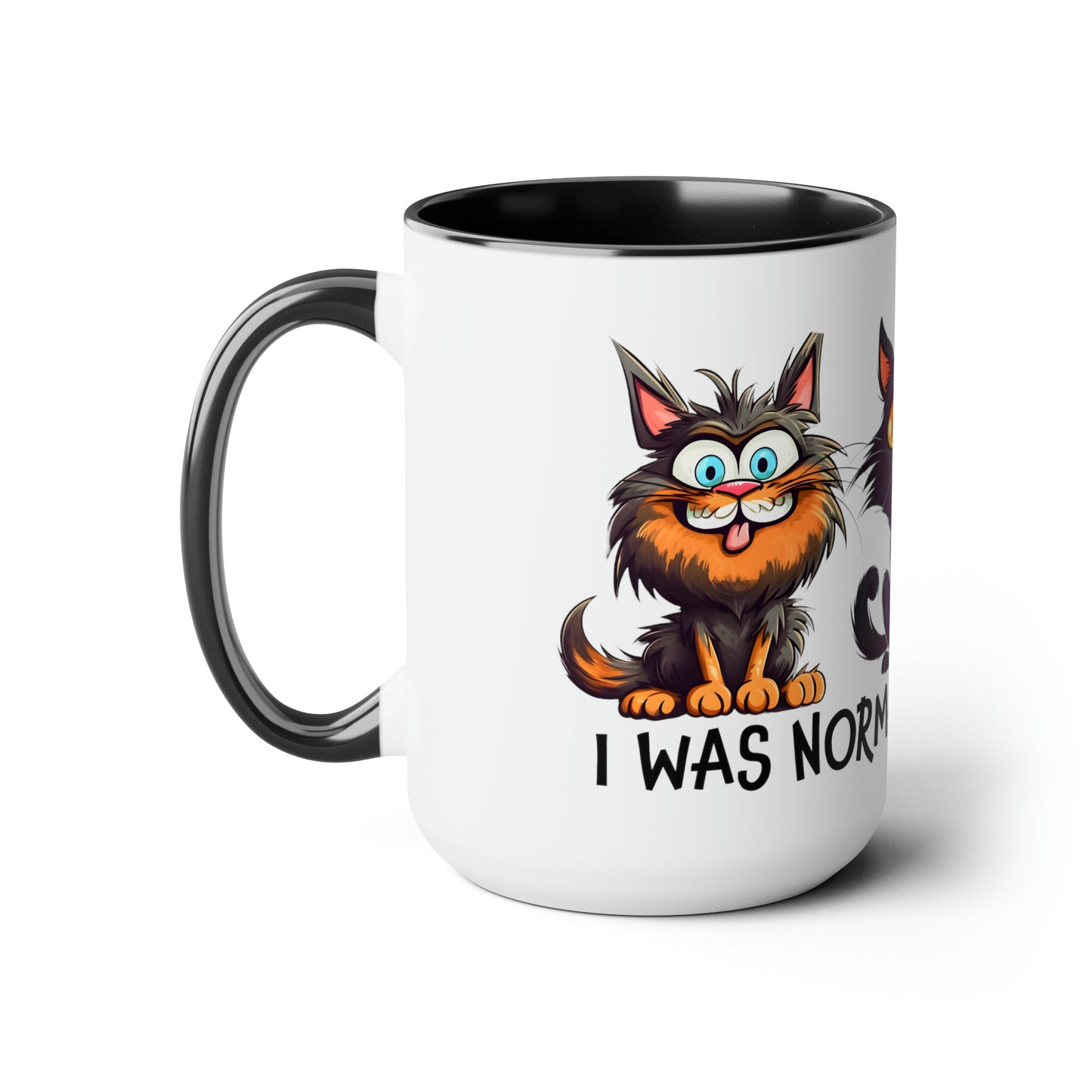 I Was Normal Three Cats Ago Two-Tone Coffee Mugs, 15oz