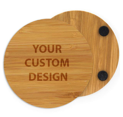 3 3/4" Personalized Laser Engraved Bamboo Round 6-Coaster Set with Holder