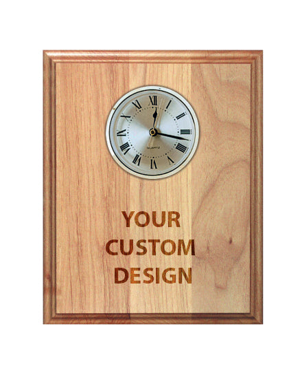 8" x 10" Personalized Laser Engraved Genuine Red Alder Clock Plaque