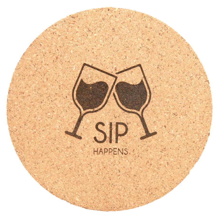 Set of 4" Laser Engraved Round Cork Coaster