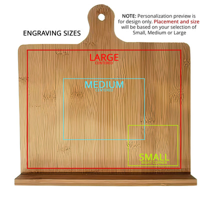 10 1/4" x 10 1/2" Personalized Laser Engraved Bamboo Standing Chef's Easel Cutting Board