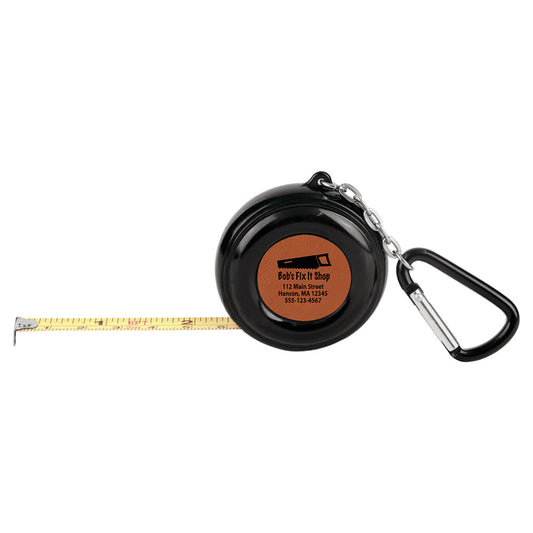 Personalized Laser Engraved 6-Foot Black Pocket Tape Measure w/Carabiner, 2-sided, 1"