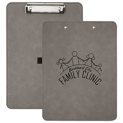 Personalized Laser Engraved 9" x 12 1/2" Gray Leatherette Clipboard