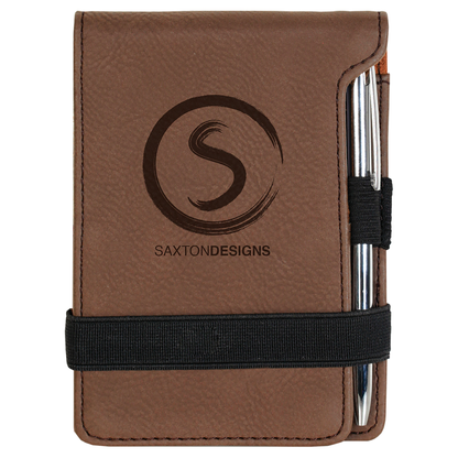 Personalized Laser Engraved Leatherette Mini Notepad with Pen