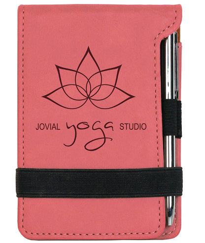 Personalized Laser Engraved Leatherette Mini Notepad with Pen