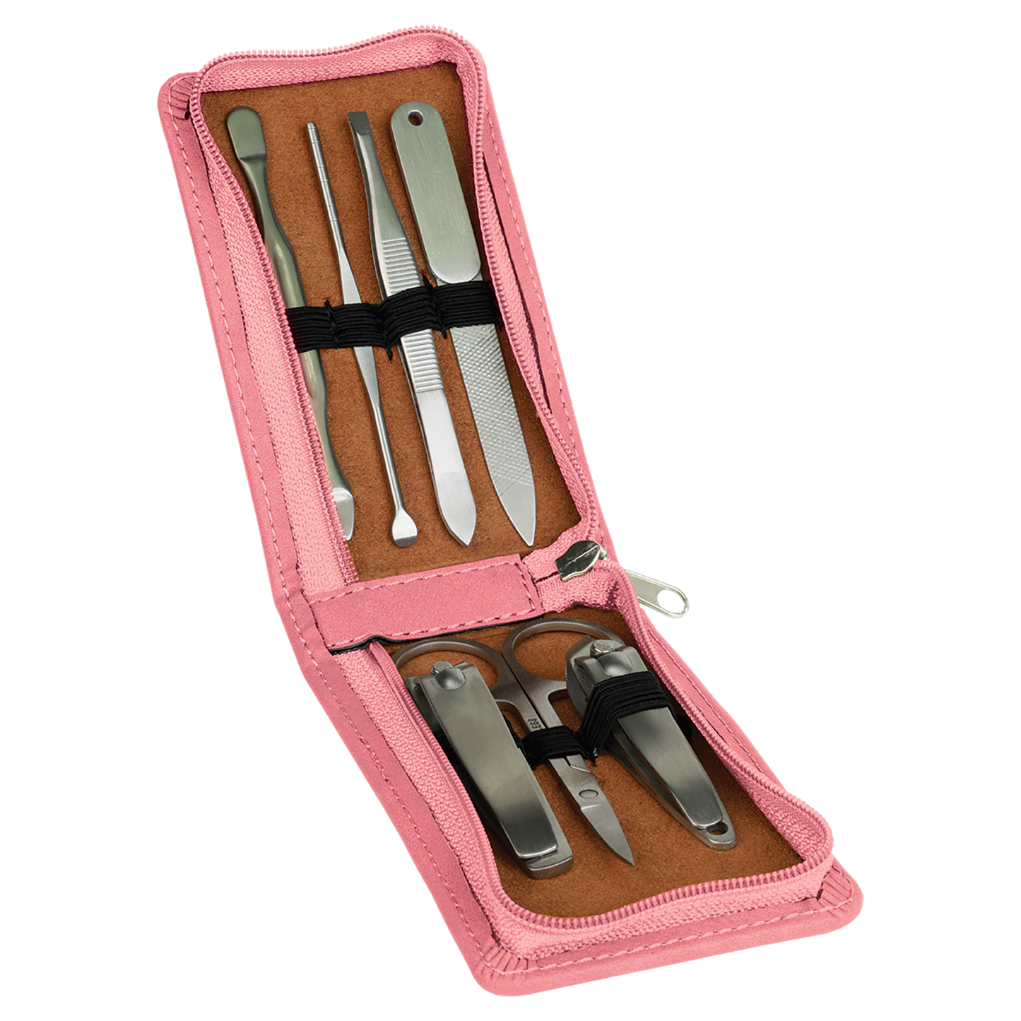 Personalized Laser Engraved 7-Piece Pink  Leatherette Manicure Gift Set