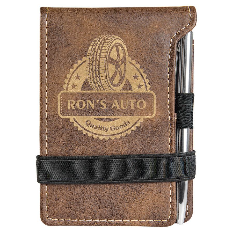 Personalized Laser Engraved Leatherette Mini Notepad with Pen