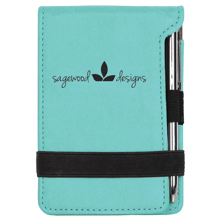 Personalized Laser Engraved Leatherette Mini Notepad with Pen