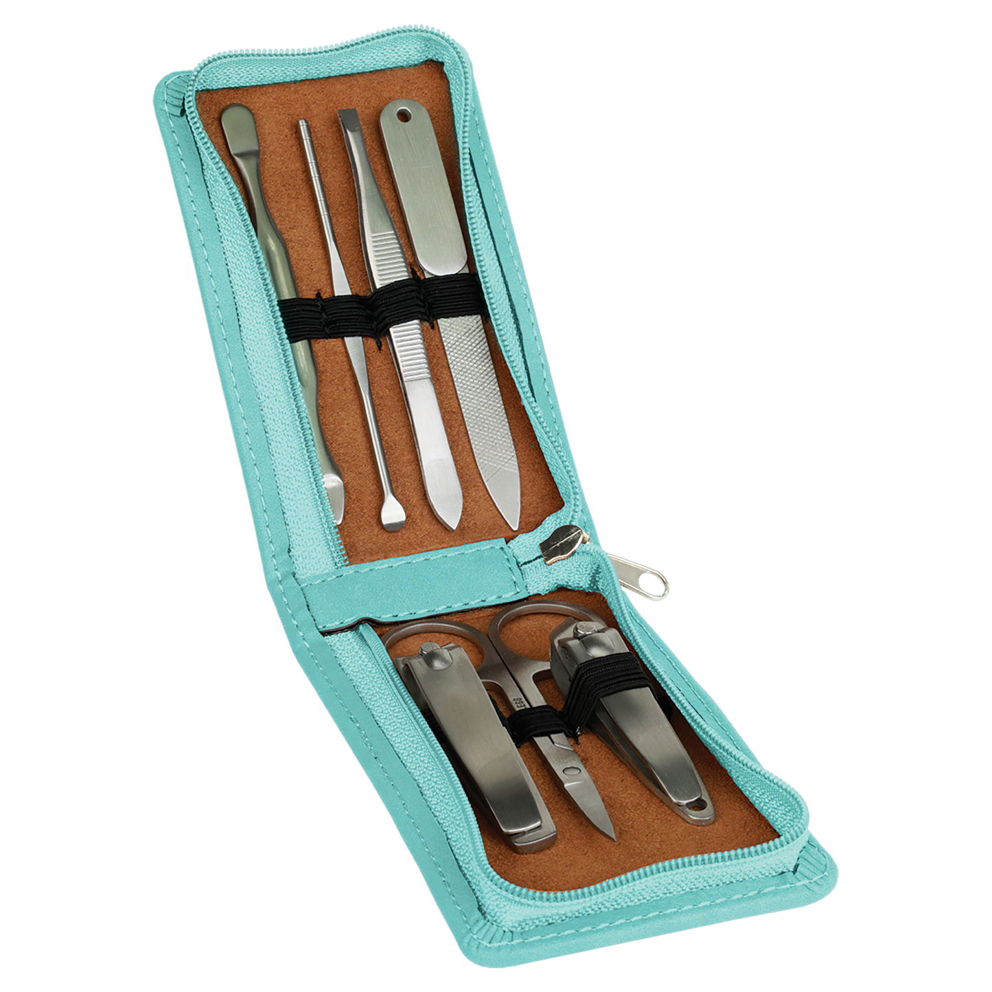 Personalized Laser Engraved 7-Piece Teal Leatherette Manicure Gift Set