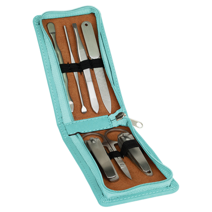 Personalized Laser Engraved 7-Piece Teal Leatherette Manicure Gift Set