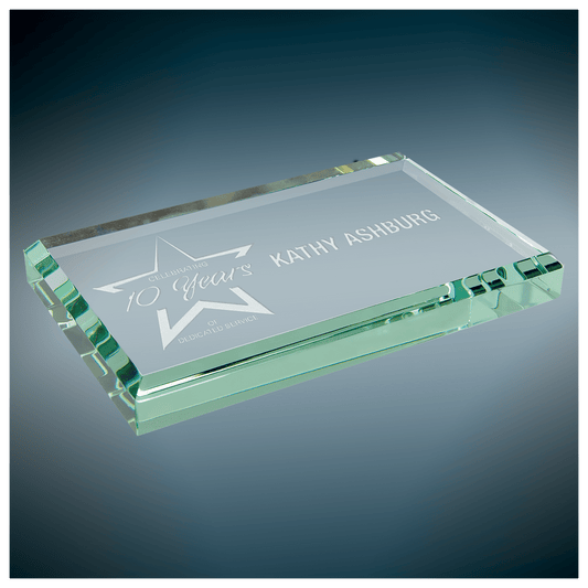 Personalized Laser Engraved 4" x 2 1/2" x 1/2" Jade Glass Paperweight