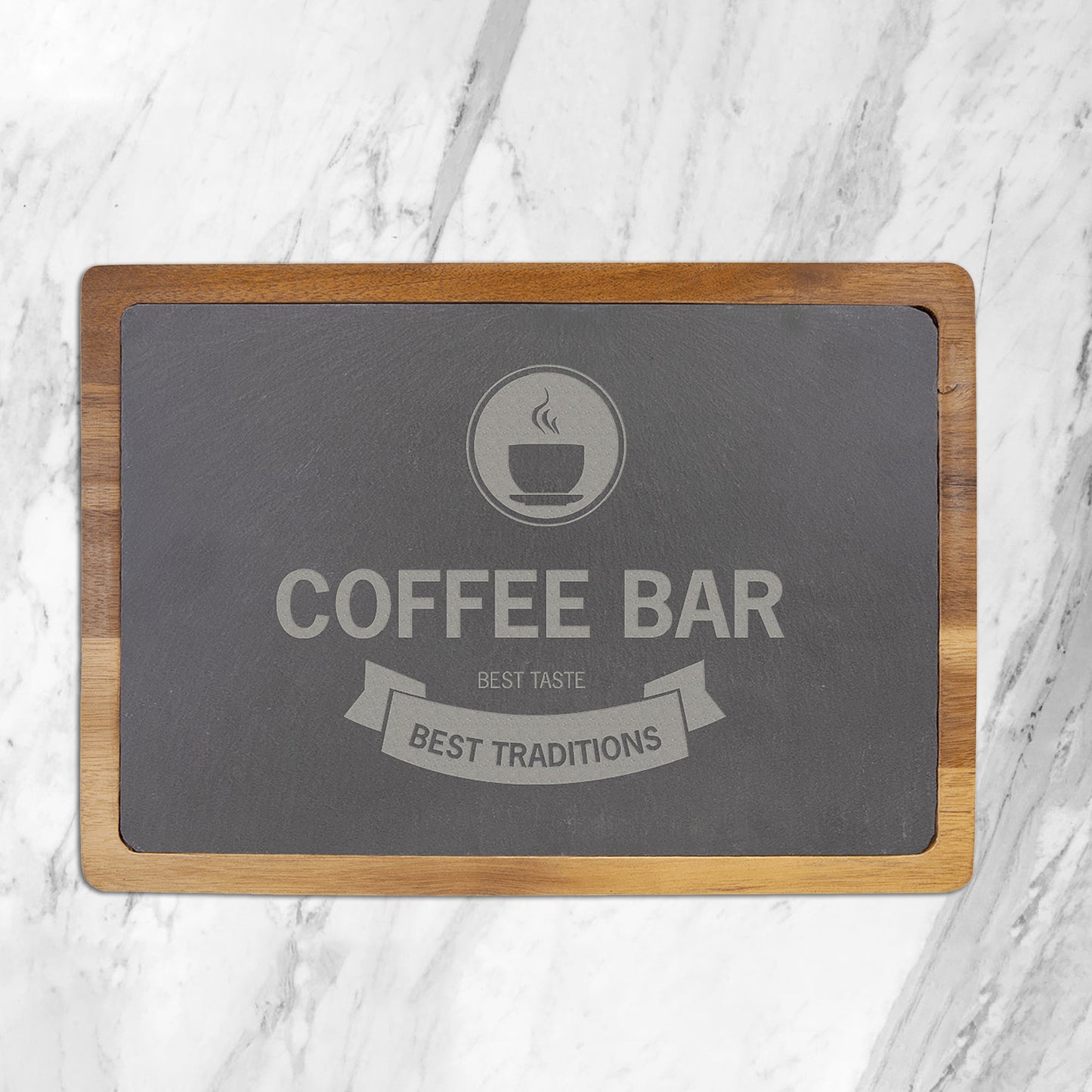 Personalized Laser Engraved 13" x 9" Acacia Wood/Slate Cutting Board