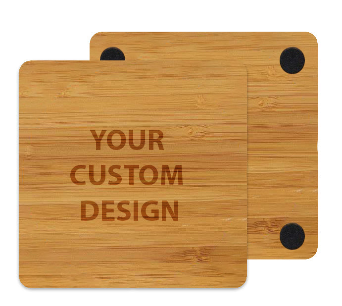 3 3/4" Personalized Laser Engraved Bamboo Square 6-Coaster Set with Holder