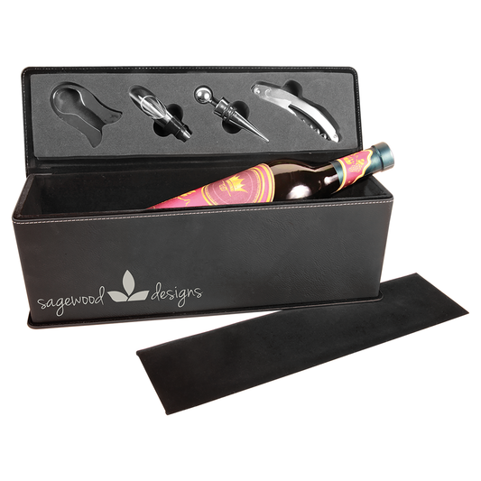 Personalized Laser Engraved Leatherette Single Wine Box with Tools