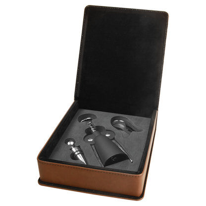 Personalized Laser Engraved Leatherette 3-Piece Wine Tool Gift Set