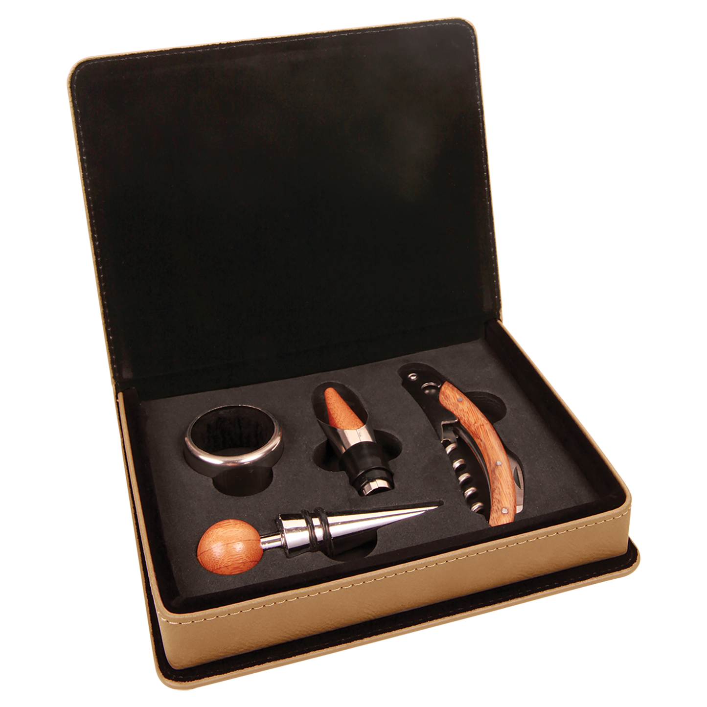 Personalized Laser Engraved Leatherette 4-Piece Wine Tool Set