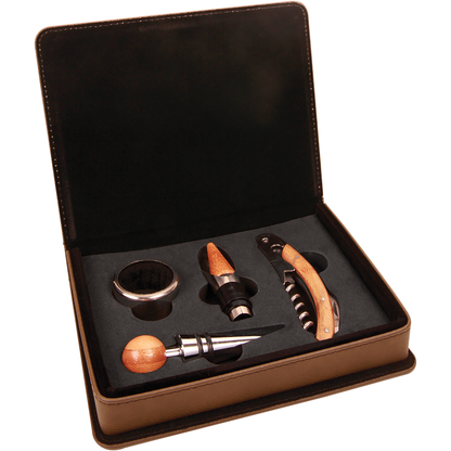 Personalized Laser Engraved Leatherette 4-Piece Wine Tool Set