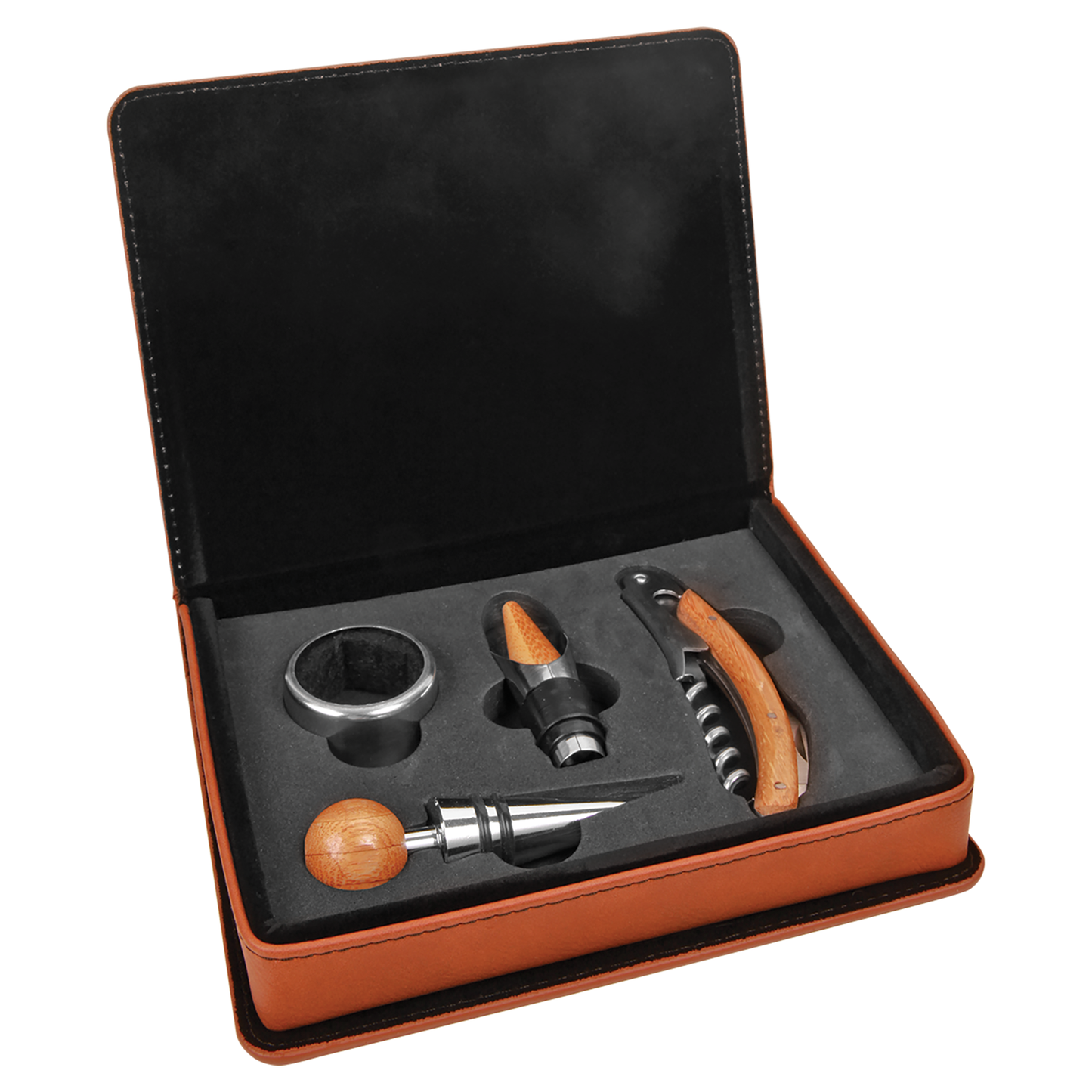 Personalized Laser Engraved Leatherette 4-Piece Wine Tool Set