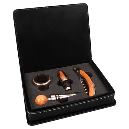 Personalized Laser Engraved Leatherette 4-Piece Wine Tool Set