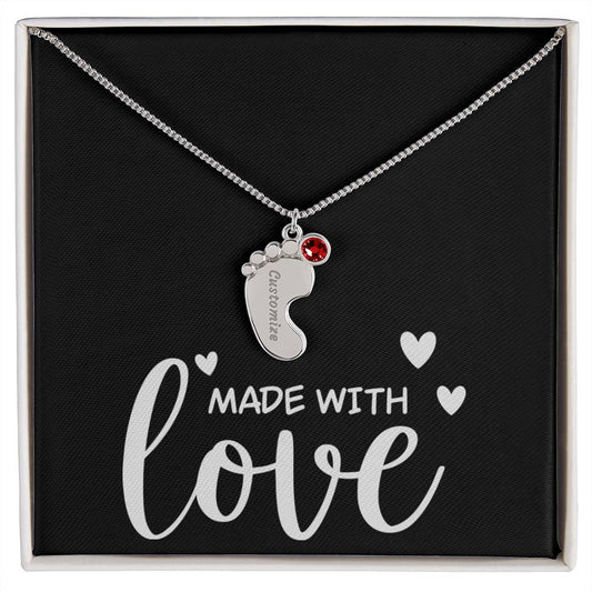 Made With Love Custom Baby Feet Necklace with Birthstone