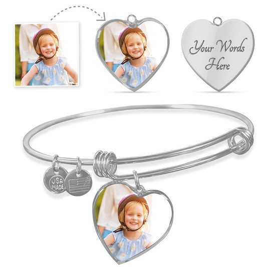 Personalized Laser Engraved Heart Adjustable Bangle