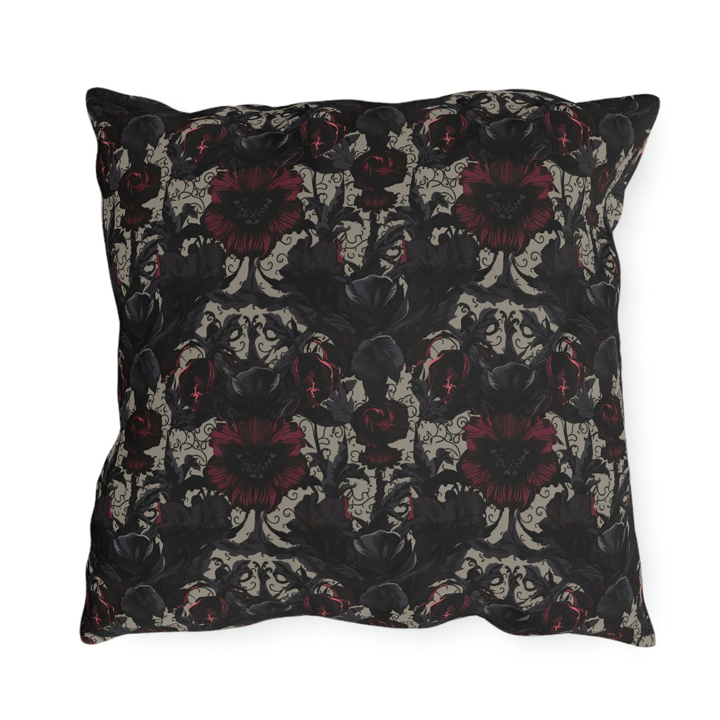 Black and Burgundy Floral Outdoor Pillows