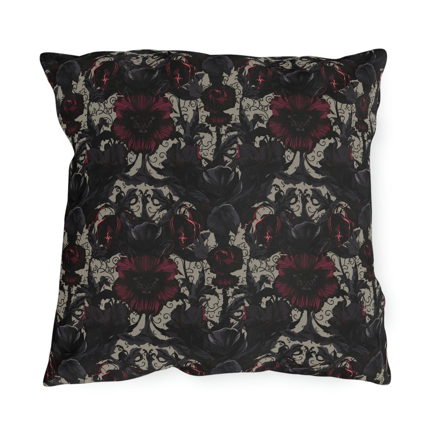 Black and Burgundy Floral Outdoor Pillows