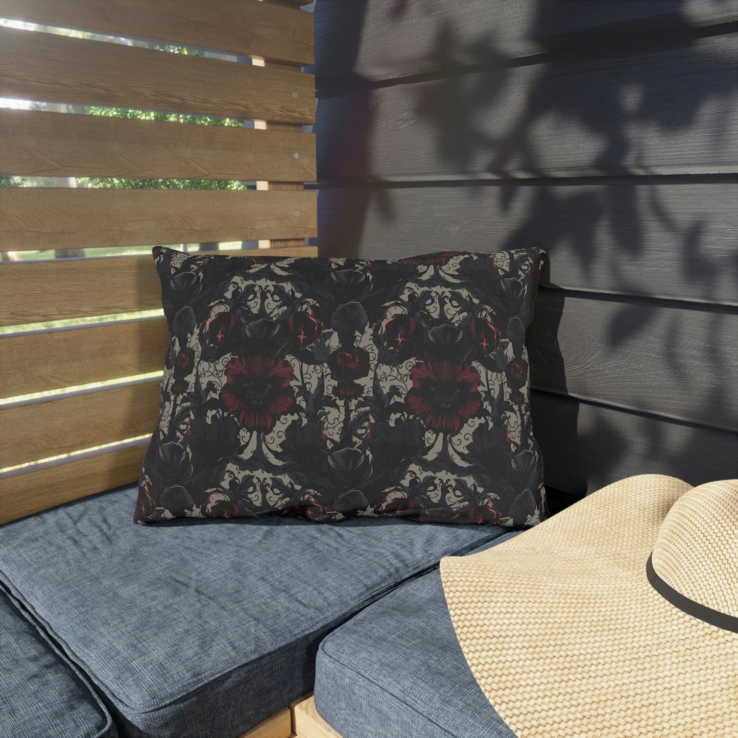 Black and Burgundy Floral Outdoor Pillows