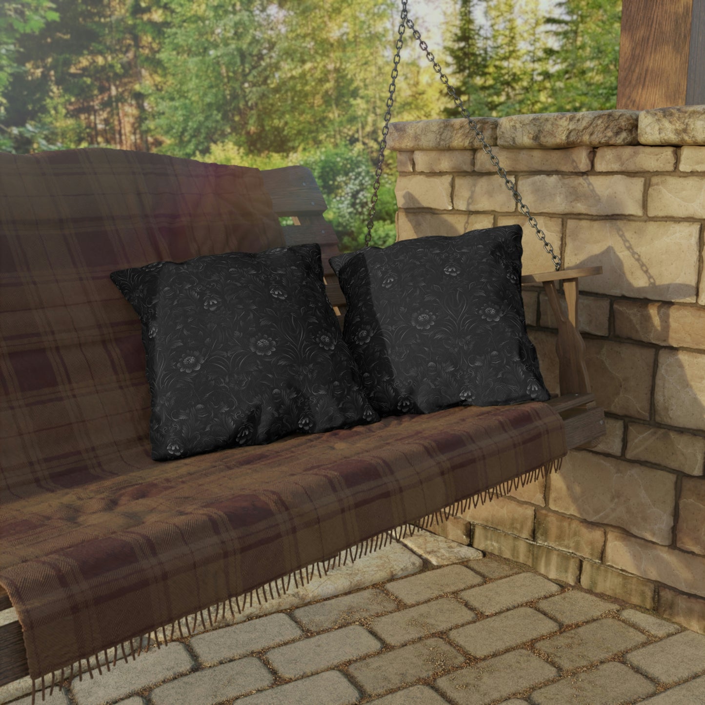 Black Floral Outdoor Pillows